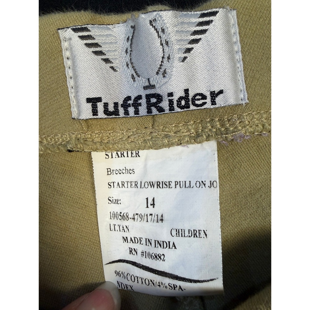 TuffRider Starter Lowrise Pull On Breeches Childrens Size 14 Tan Horse Riding - Picture 4 of 6